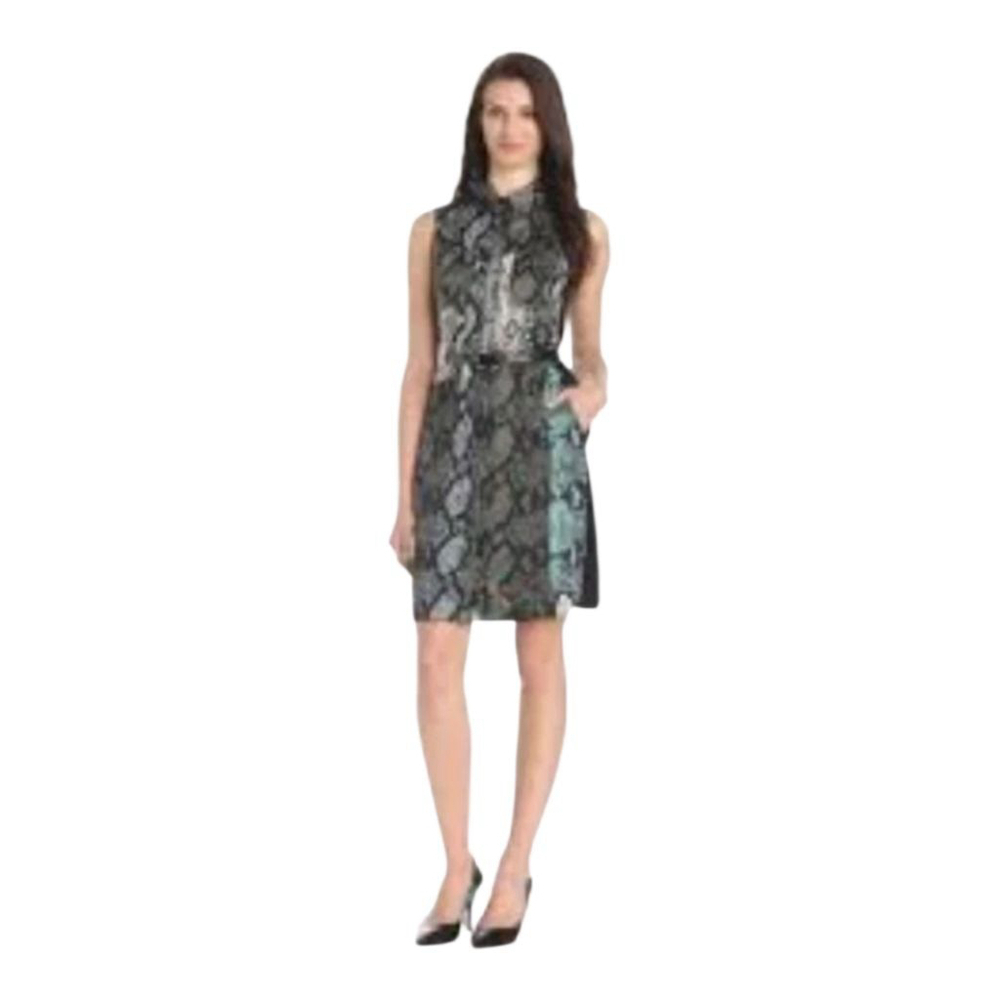 Kenneth Cole Snakeskin Print Shirt Dress with Side Pockets Back Zip Detail